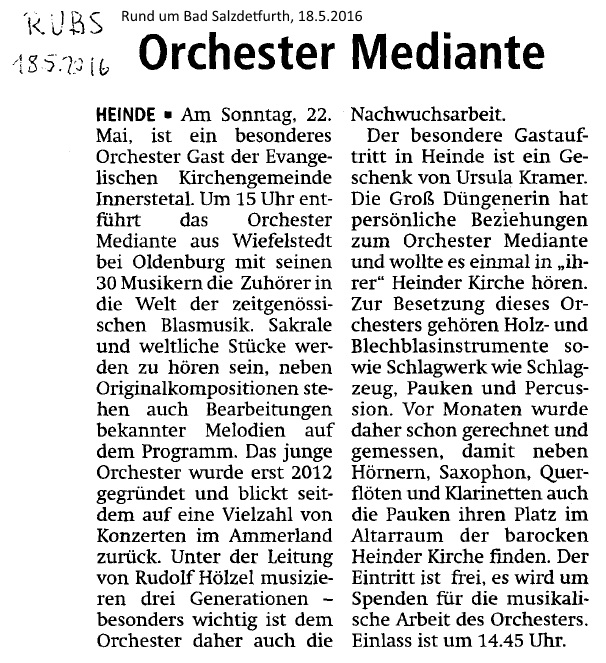 Artikel in der Zeitschrift Rund um Bad Salzdetfurth (RUBS) vom 18.05.2016 auf Seite 2