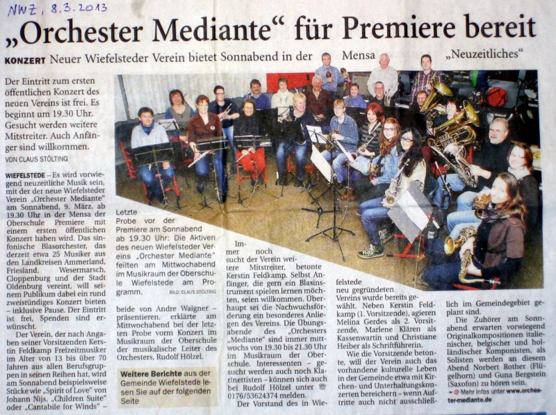 NWZ-Artikel vom 08.03.2013: Orchester Mediante fr Premiere bereit