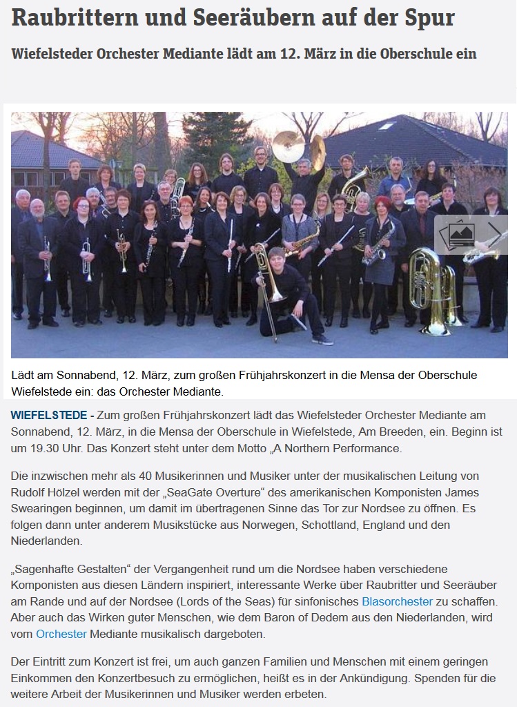 Artikel in der NWZ-Online vom 03.03.2016 ber das Herbstkonzert am 12.03.2016 in der Oberschule Wiefelstede: Rhythmus
