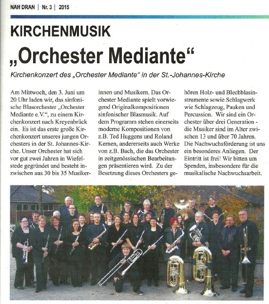 Ankndigung fr das Kirchenkonzert in Kreyenbrck in der Osternburger Kirchenzeitung "Nah dran" 2015 Nr.3