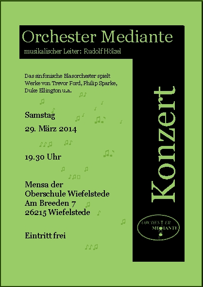 Plakat Frhjahrskonzert vom Orchester Mediante e.V. Wiefelstede bei Oldenburg am 29.3.2014